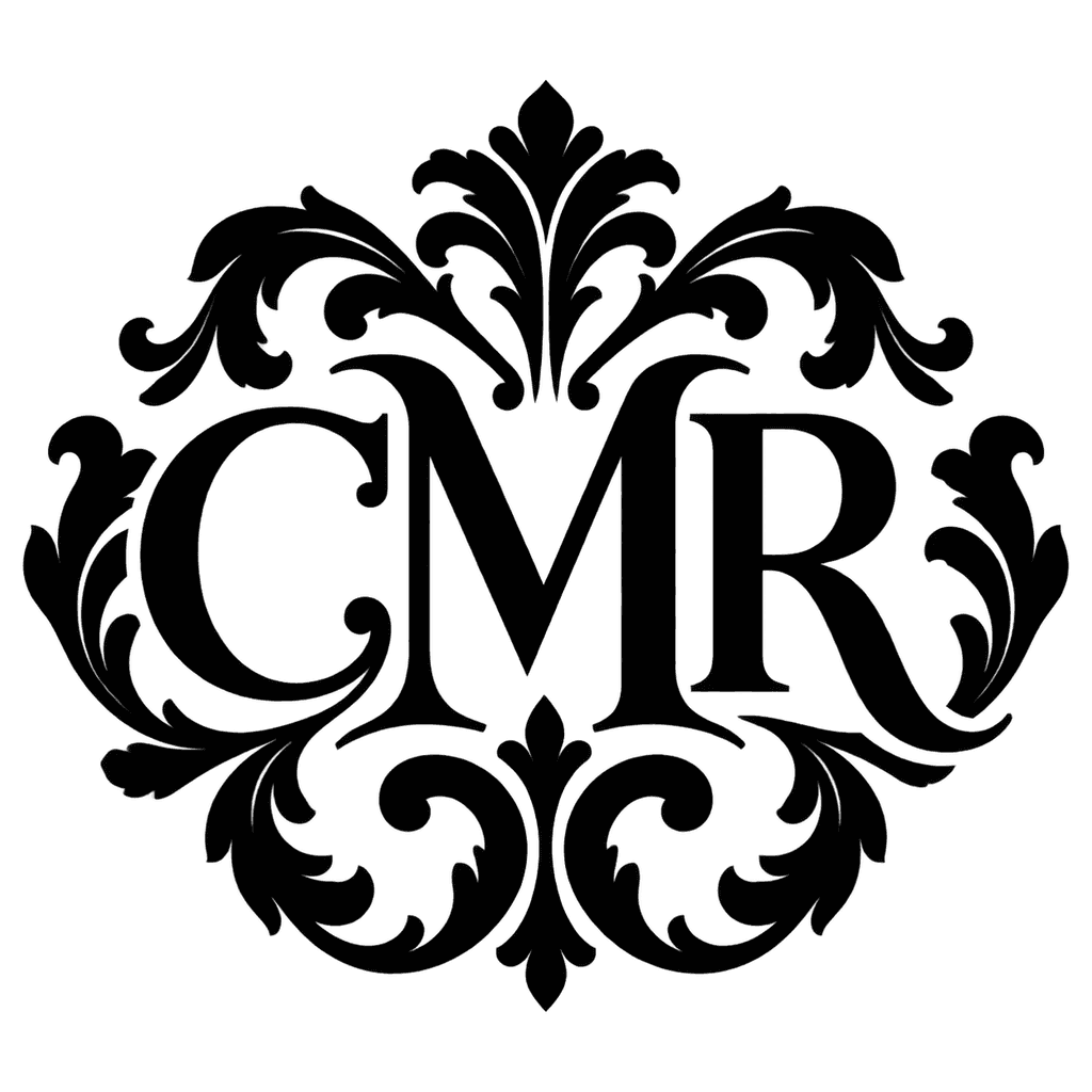 Baroque monogram — "CMR" example, for crests, formal gifts