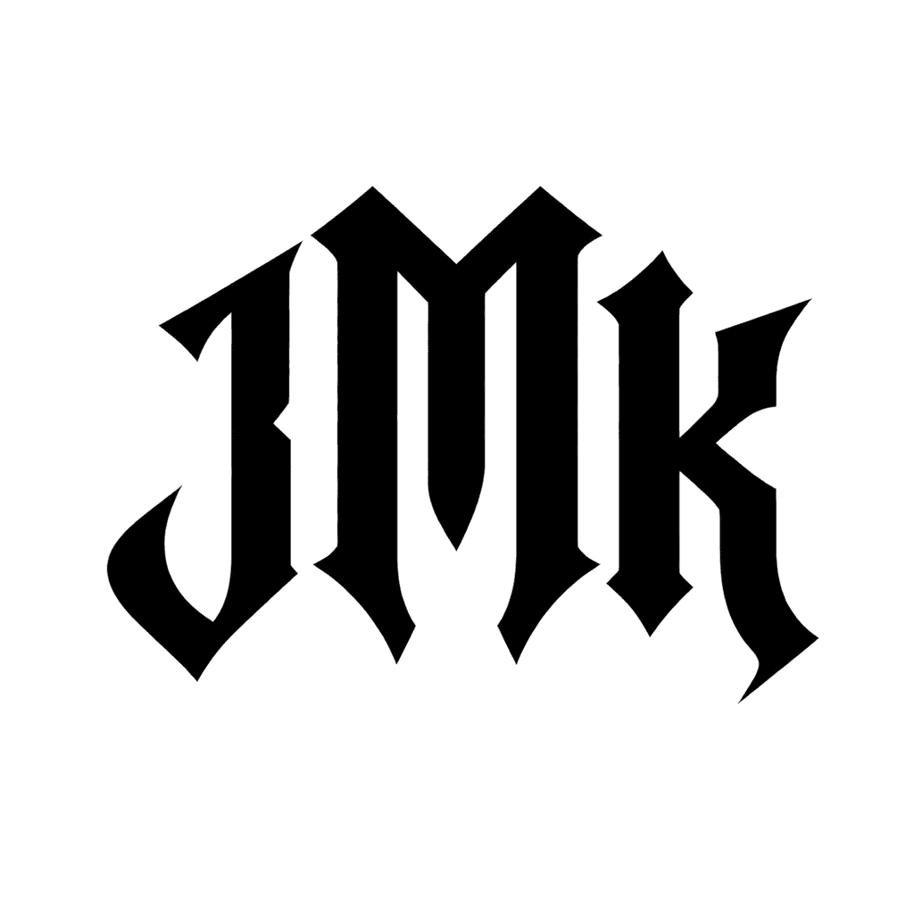 Blackletter monogram — "JMK" example, for tattoos, shirts