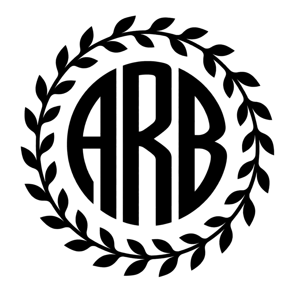 Circle vine monogram — "ARB" example, for wedding decor, pillows