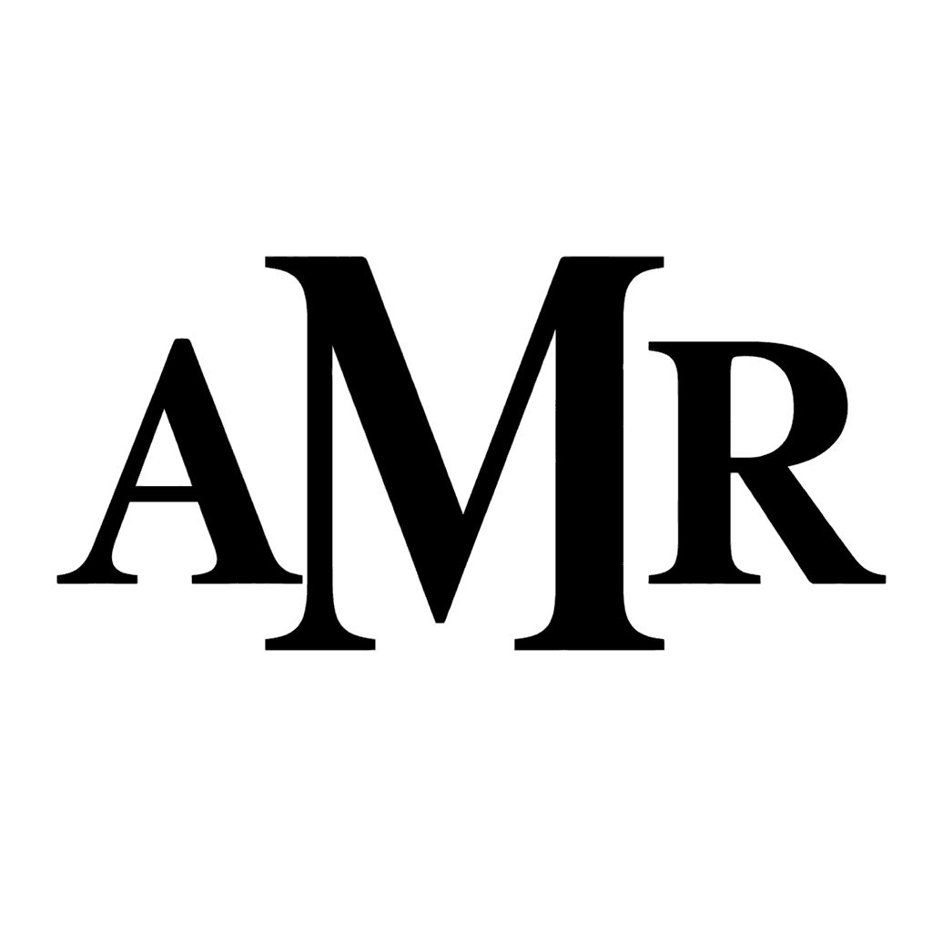 Classic serif trio monogram — "AMR" example, for towels, stationery, gifts