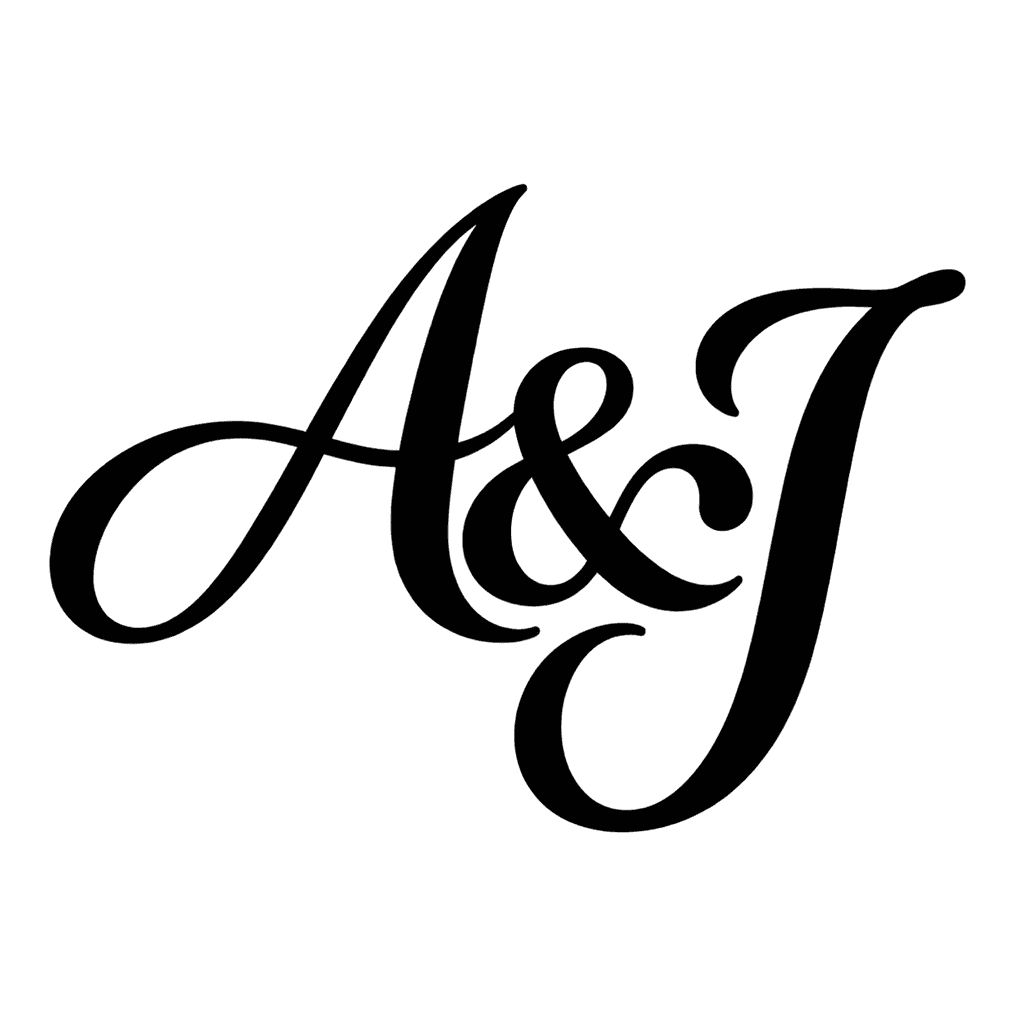 Couple initials monogram — "A&J" example, for signs, glassware