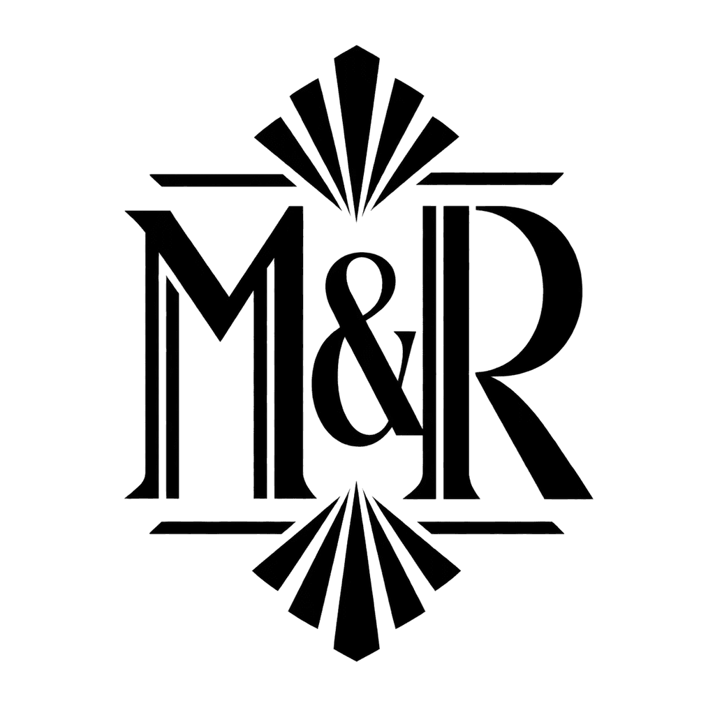 Art Deco wedding monogram — "M&R" example, for gatsby weddings