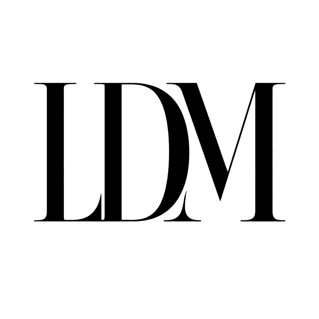 High-contrast Didot monogram — "LDM" example, for luxury gifts, fashion