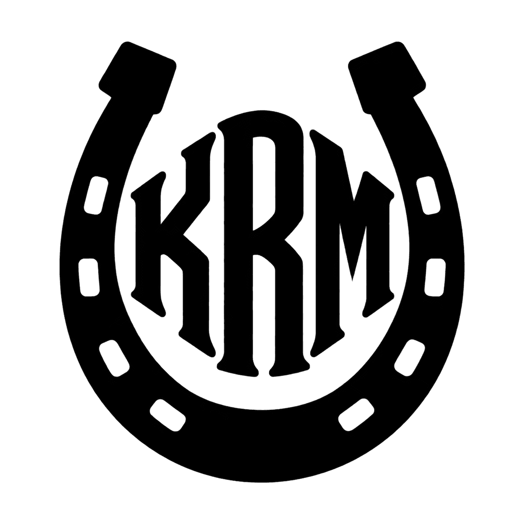Equestrian horseshoe monogram — "KRM" example, for barn signs, riding gifts