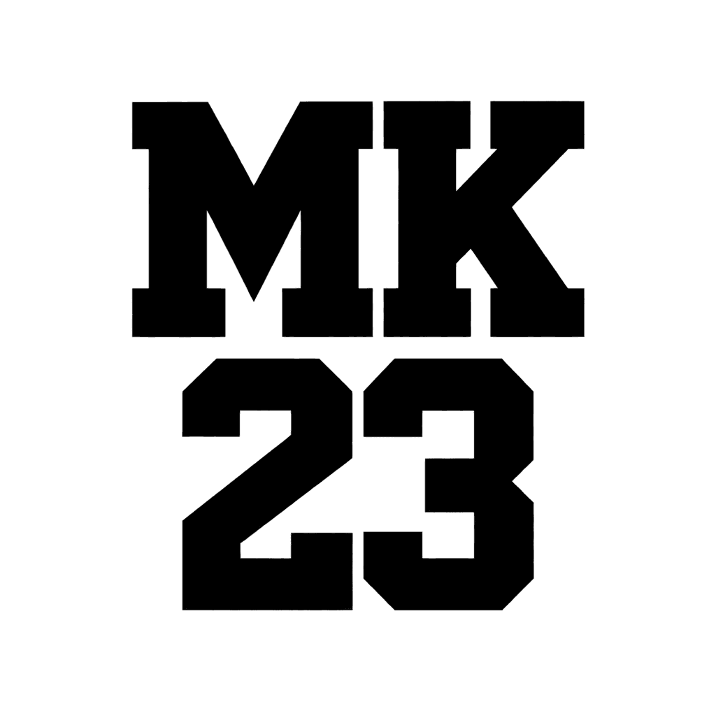 Sports jersey monogram — "MK 23" example, for team shirts, bottles