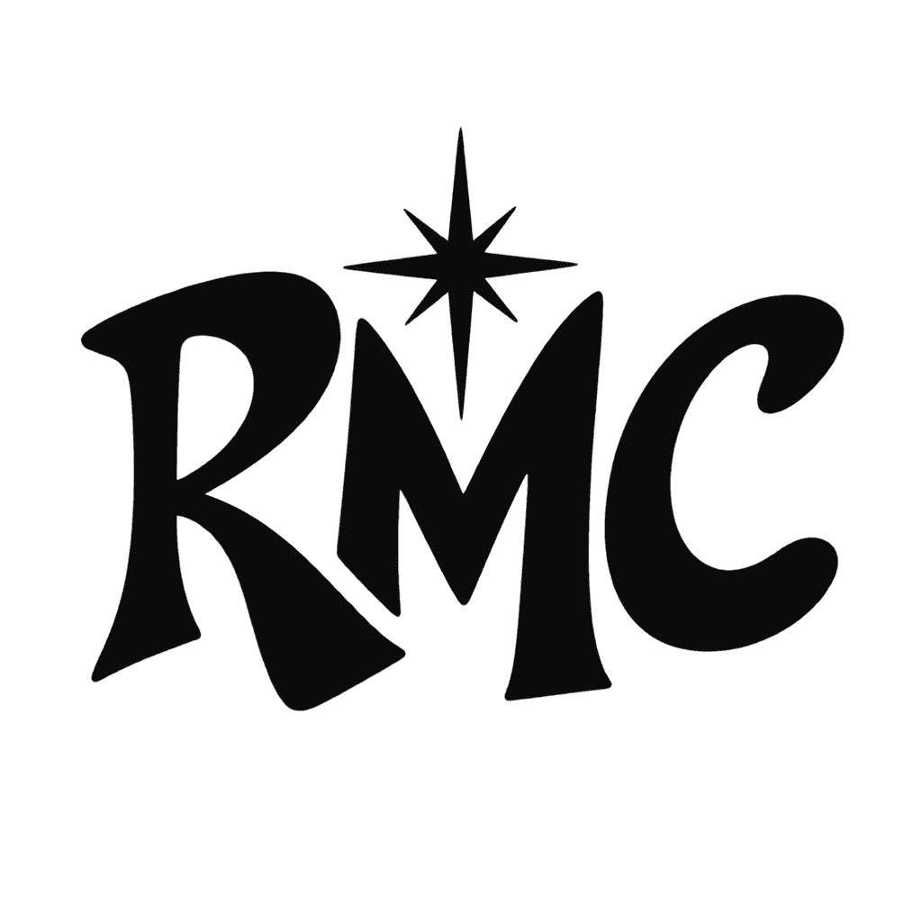 Mid-century modern monogram — "RMC" example, for home decor, mugs