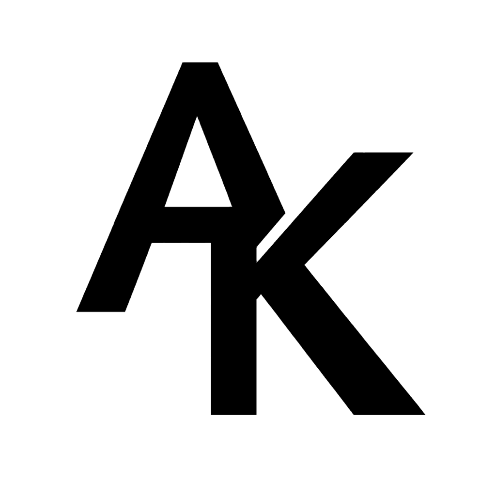 Overlapping sans monogram — "AK" example, for logos, shirts