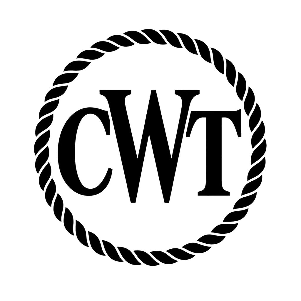 Rope circle monogram — "CWT" example, for nautical gifts, boats