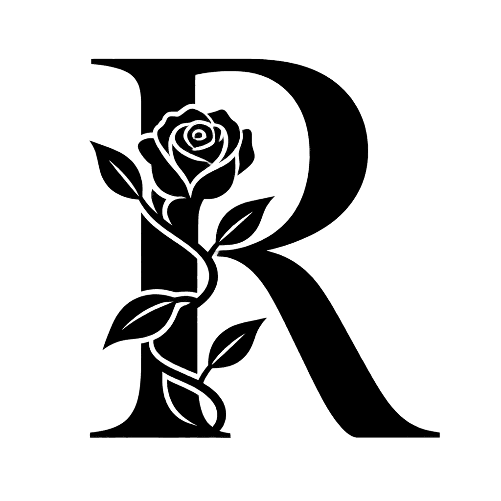 Rose monogram — "R" example, for bridal gifts, pillows