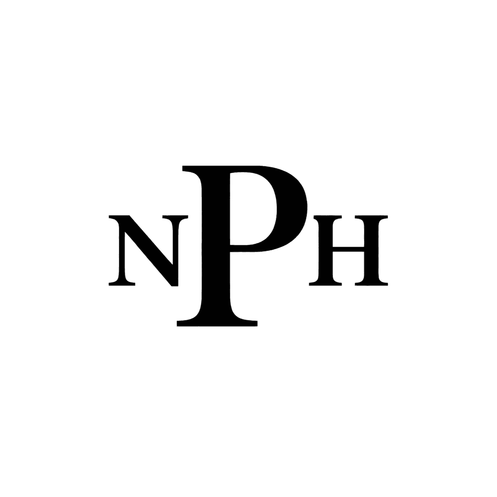 Small-caps trio monogram — "NPH" example, for stationery, business gifts
