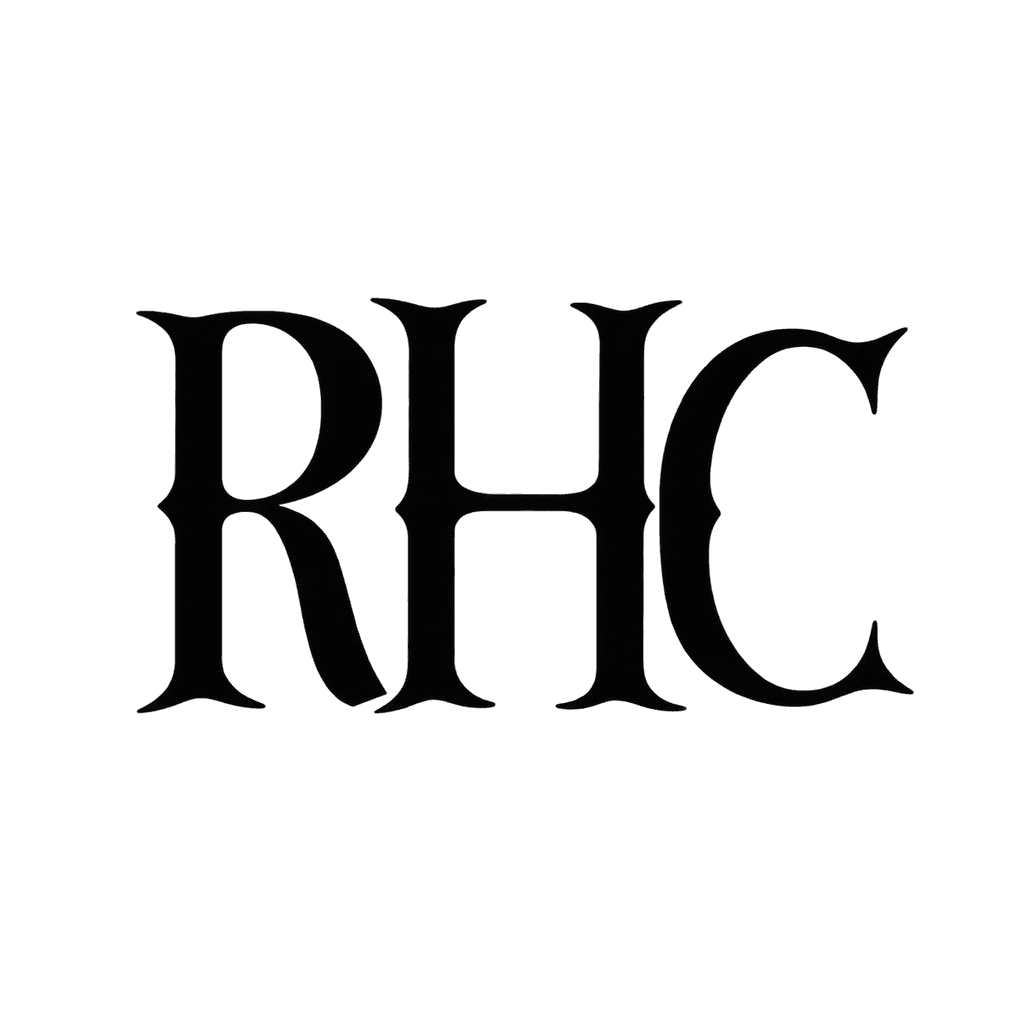 Tuscan serif monogram — "RHC" example, for western decor, labels