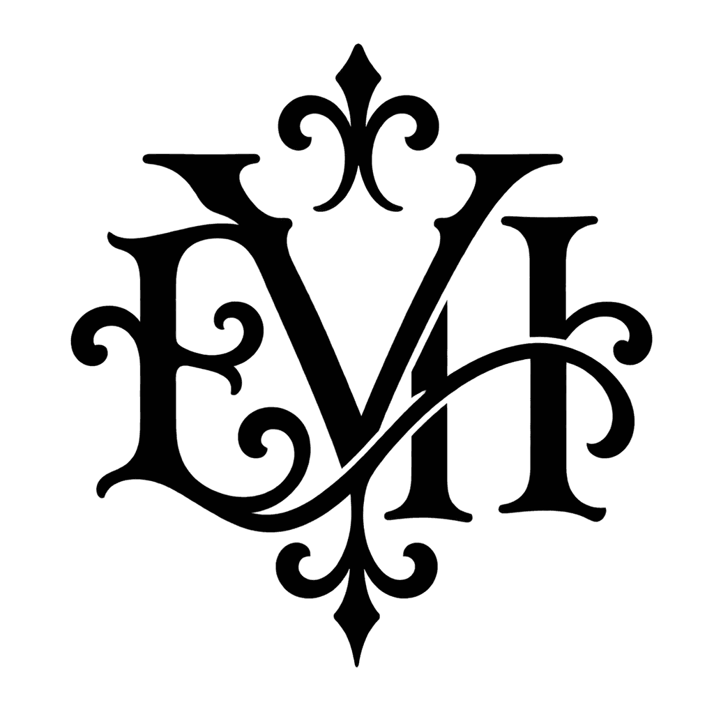 Victorian monogram — "EVH" example, for antique gifts, stationery