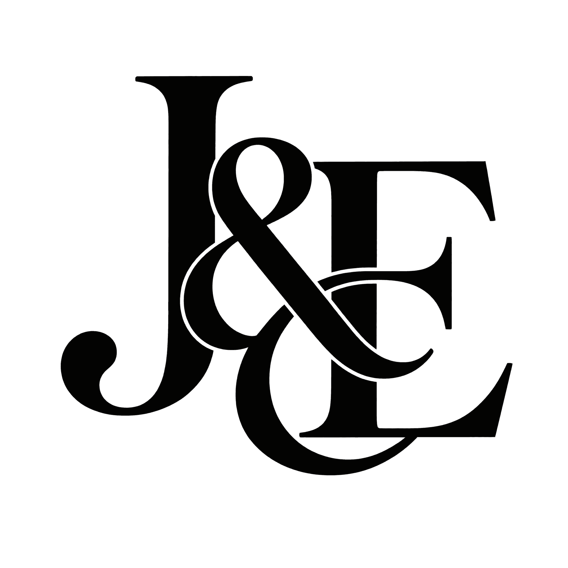 Interlocking serif monogram — "J&E" example, for couples, crests, embroidery