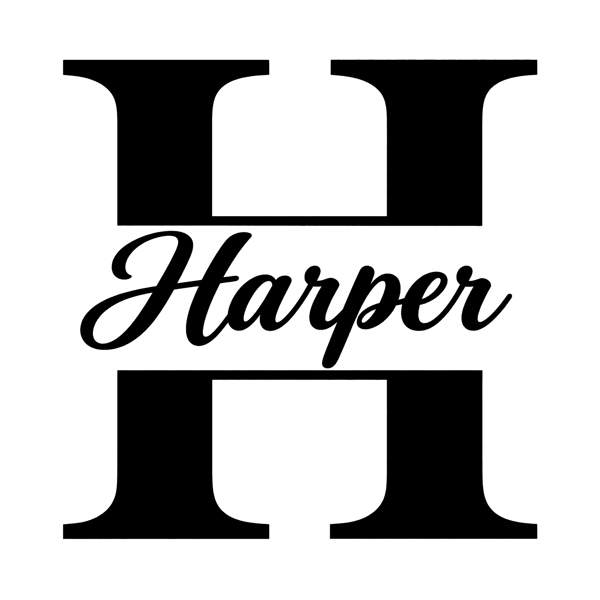 Split letter monogram — "Harper" example, for family names, door signs, shirts