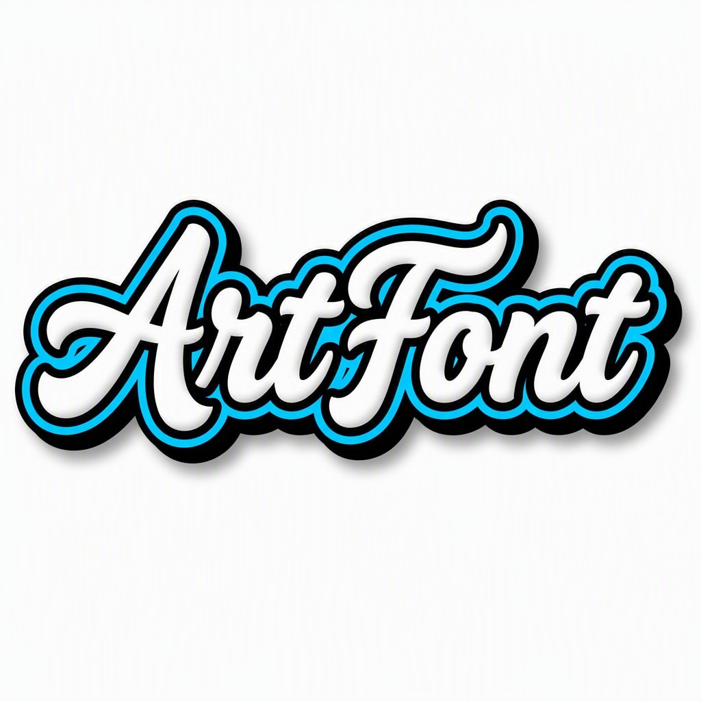 Cyan Outline Script - Street Art AI font template preview