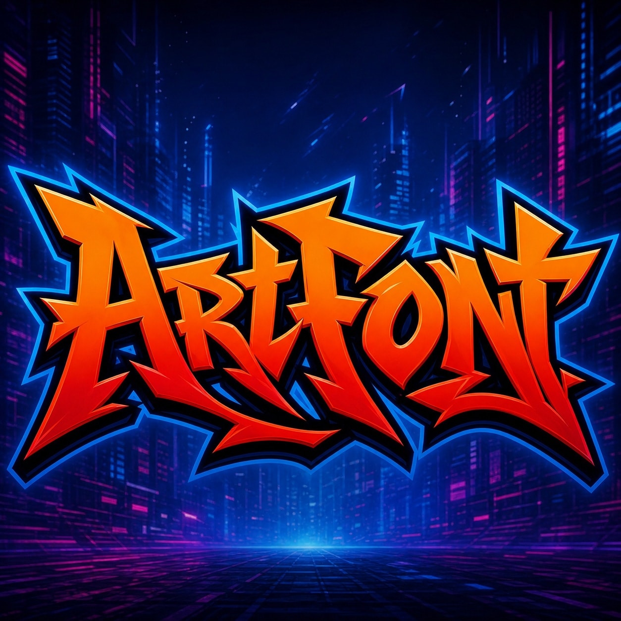 Neon City Wildstyle - Street Art AI font template preview