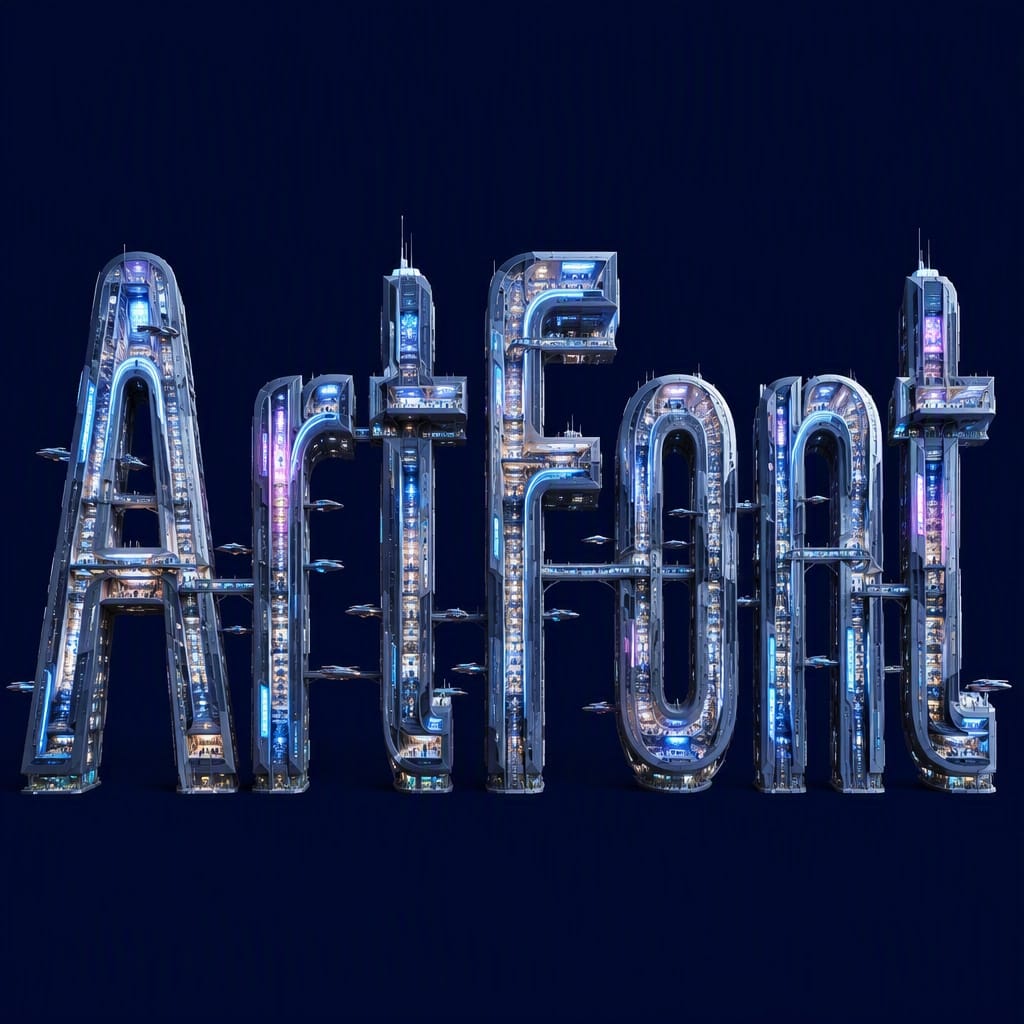 Vertical City Future - Neon Glow AI font example | ArtFont