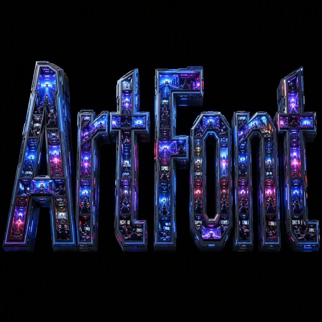Esports Arena 3D - Neon Glow AI font example | ArtFont