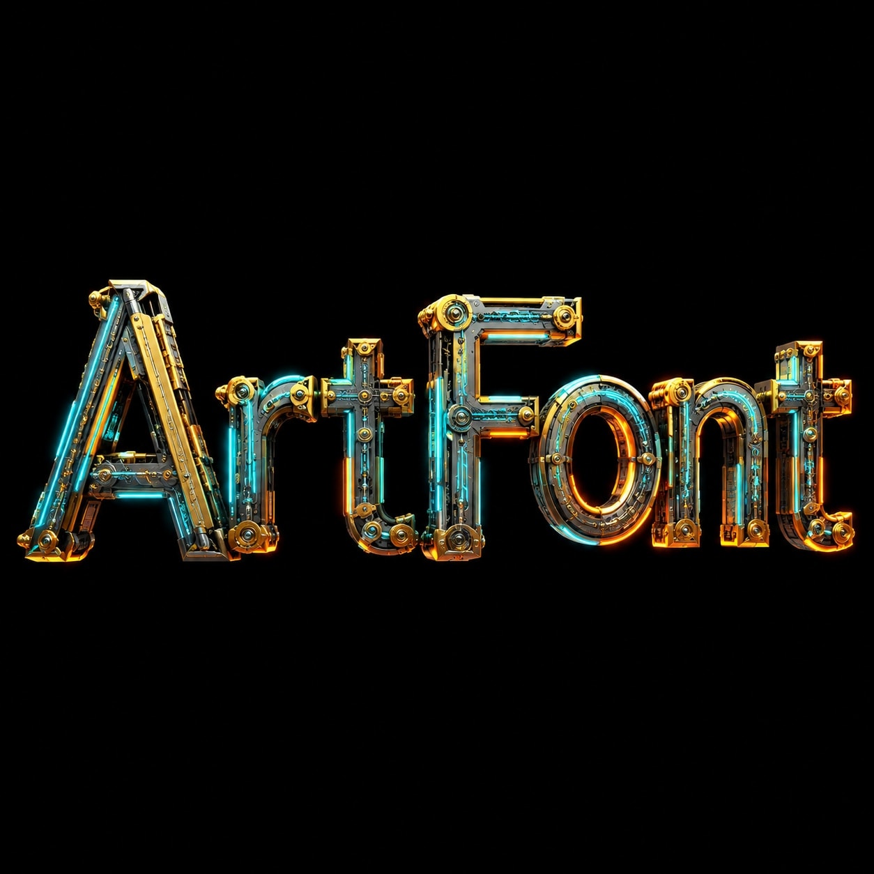 Micro-Circuit Plating - Neon Glow AI font template preview